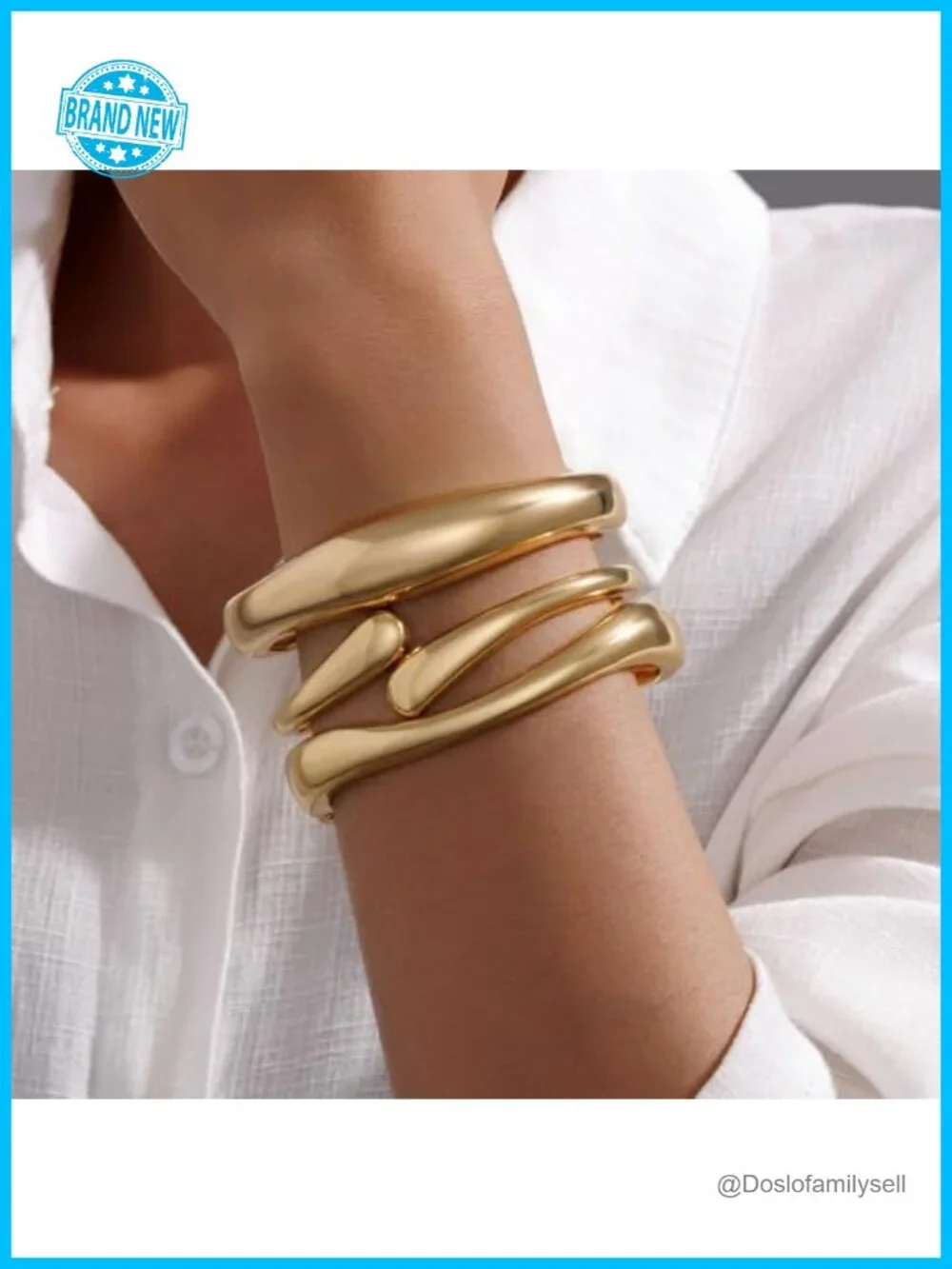 3 Pack 14K Gold Plated Chunky Bangle Bracelets Set for Women Stackable Hinge
